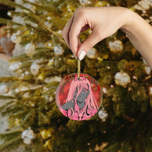 Power Xmas - Glass Ornament -Blood Fiend Waifu - Best Girl - Chibi Anime Otaku Gift For him and Her Kawaii - Holiday Ornaments V2